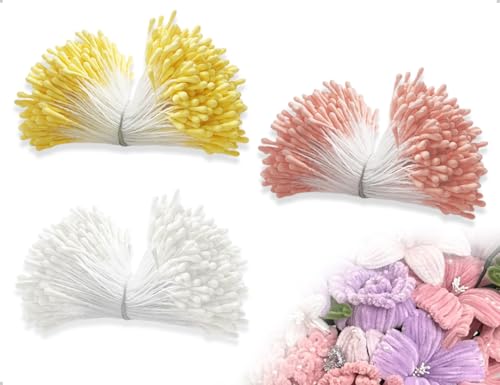 Emezddo 1140 Cure-Pipes, éTamines De Fleurs Artificielles à Deux TêTes, Cure-Pipes Pour Loisirs CréAtifs Avec Deux TêTes PerléEs, Pour Vos Projets CréAtifs(Jaune, Blanc, Rose)