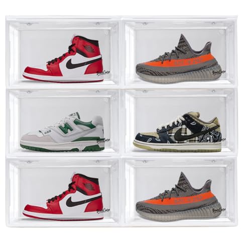 Image of Sneaker Box White (Pack of 6) | Front-Opening, Heavy-Duty | Stackable Shoe Storage Organizer Crate with Magnetic Closure | Clear Sneaker Display & Dust-Proof Access Container