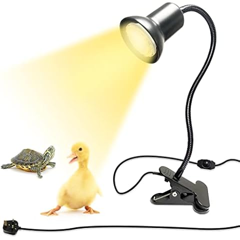 Tortoise Heat Lamp,Reptile Basking Clamp Lamp with 40cm Gooseneck, Heat Spotlight Reptile Metal Clip Light, Dimmable Switch Aquarium Heating Light, Chick Puppy Incubator-Black(No Bulb) Cover
