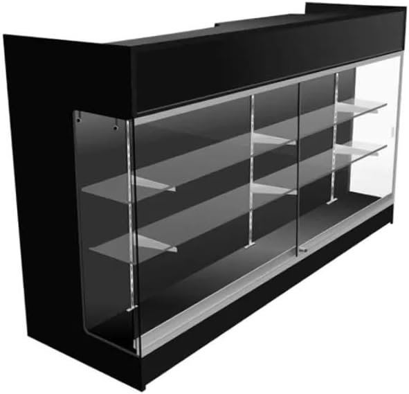 Miniatura 3 de Contador superior de repisa para efectivo con vitrina, 6 pies, vitrina frontal, vidrio templado, cajones y estantes de bloqueo, negro