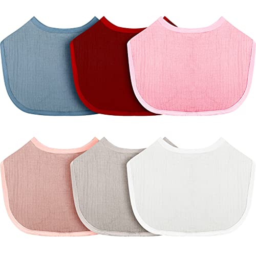 Image of 6 Pieces Muslin Baby Bibs Baby Teething Bibs Snap Newborn Bibs Soft Absorbent Drooling Bibs Washable Baby Bib Bandana Multi-Use Burp Cloths Unisex for Newborns Babies Infants Toddlers