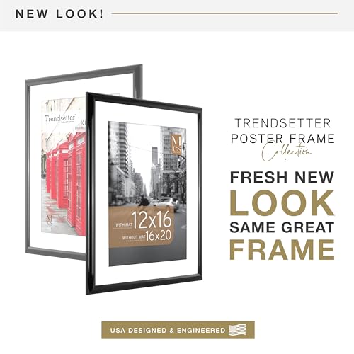 Image of MCS Trendsetter Poster Frame With Mat Option, 16x20 Matted to 12x16, Black | Trendsetter Poster Frame For Photos, 16x20 Inch, Displays 12x16 Inch Matted Or 16x20 Unmatted, Black, 1-Pack