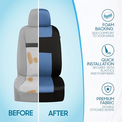 Image of BDK PolyPro Car Seat Covers Full Set in Blue Gray on Black, Front and Rear Split Bench Seat Covers for Cars, Easy to Install Car Seats Cover Set and Accessories for Auto Trucks Van SUV - Blue Gray