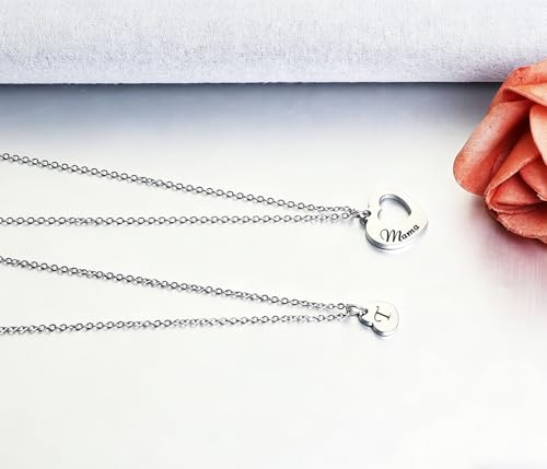 Collier maman et moi pendentif cœur initiale A-Z cadeau métal