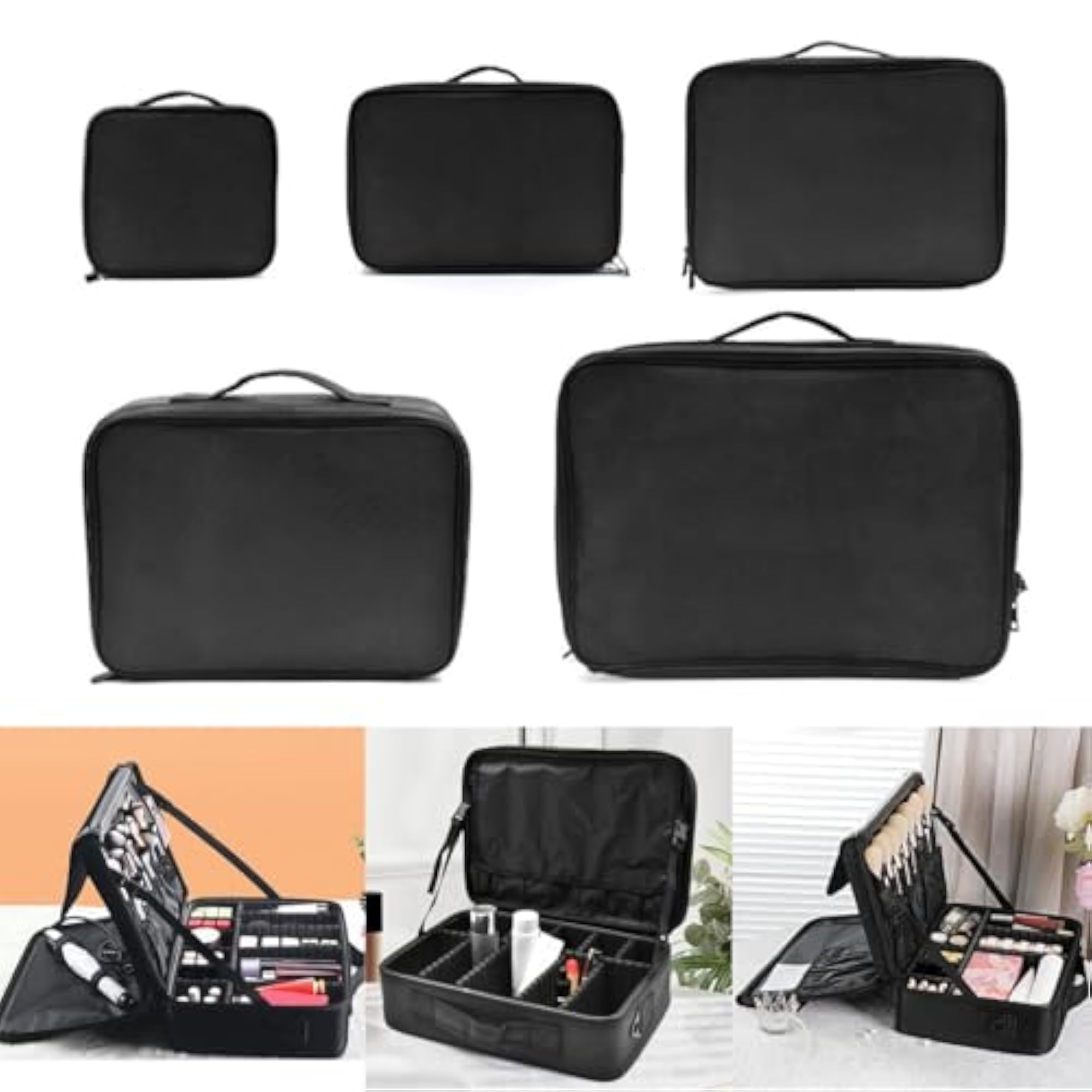 Portable Waterproof Travel Makeup Case, Convenient Black Organizer