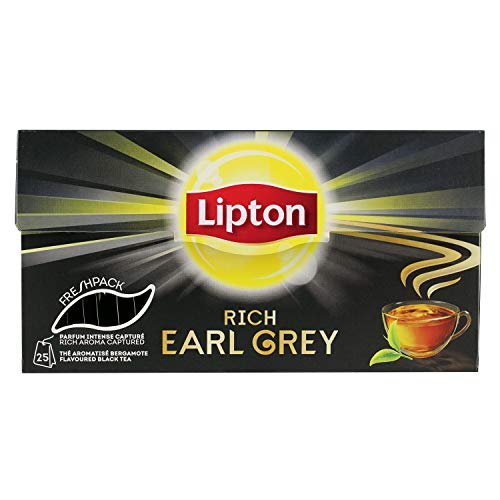 Lipton Thé Noir Rich Earl Grey, Fraîcheur & Intensité, Label Rainforest Alliance, 25 Sachets Cover
