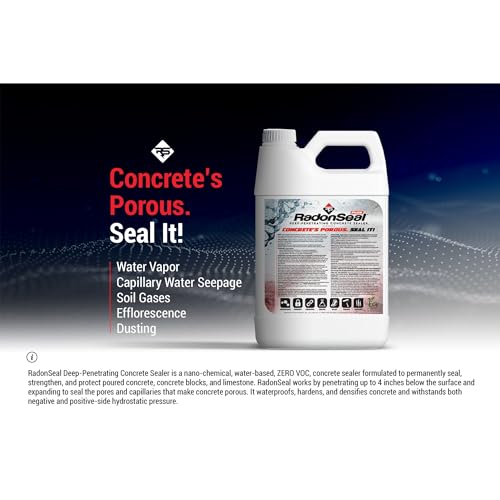 RadonSeal Plus Outdoor/Indoor Concrete Deep Penetrating Protectant Sealer, Reduces Moisture, Strengthens, & Reduces Radon Gas Levels, 5 Gallon Bucket