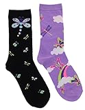 Foozy's Women's Dragonfly, Butterfly Crew Socks (2 Pr) Purple, Black