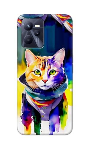 Image of Printed Hard Back Cover for Realme Narzo 50A Prime Back Cover (Coloured Cat) -190724(EA)