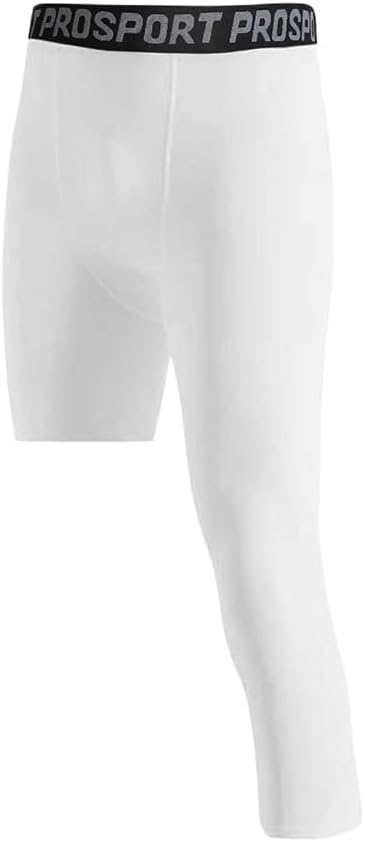 Mens One Leg Compression Capri Tights Pants for Athletic Training Basketball Running