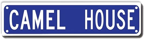 Letrero de metal con diseño de camello de la casa, letrero de metal de aluminio retro para calle, hogar, oficina, jardín, decoración de 4 x 16