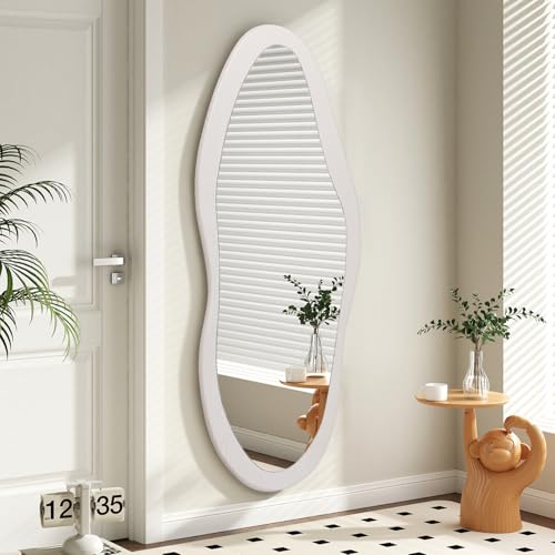 AAZZKANG Espejo de pared asimétrico de madera irregular de longitud completa, moderno y grande para dormitorio, vestidor, sala de estar, entrada, color blanco, 120 x 50 cm