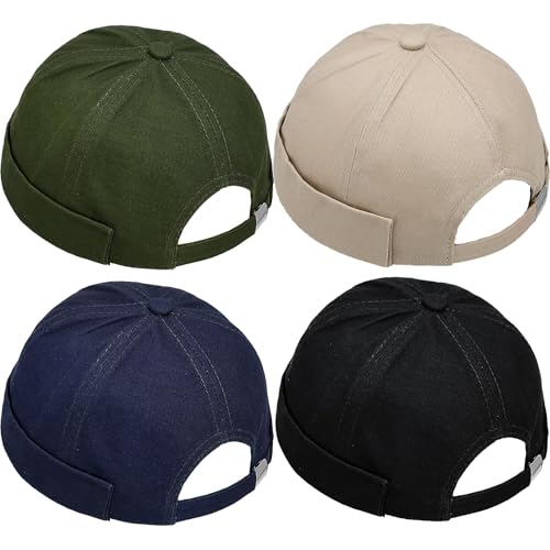 Image of 4 Pcs Brimless Hat Docker Cap No Brim Hats Skull Caps Rolled Cuff Beanie Hip Hop Hats with Buckle for Men