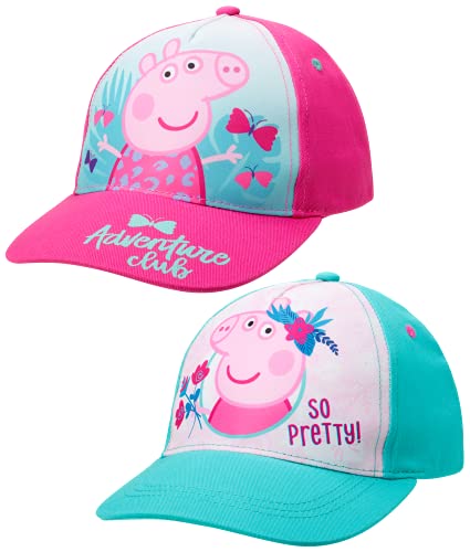 Hasbro Peppa Pig Baseball Cap – Girls Peppa Pig Curved Brim Snap-Back Hat (2 Pack), Size Age 2-4, Pink/Teal