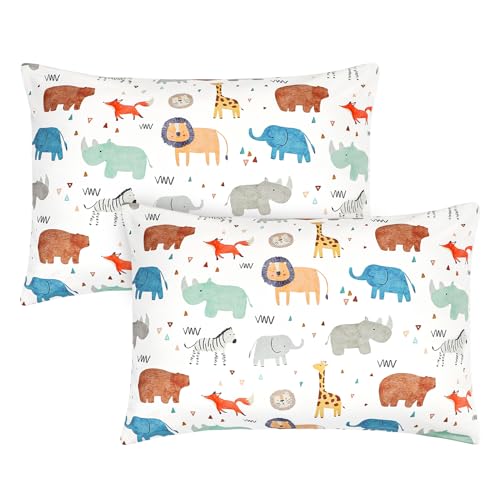 ManFaiSky 2 Pack Toddler Pillowcase, 13x18 Toddler Pillow Cases with Envelope Closure, Soft & Comfortable Travel Pillow Case Cover Boys Girls, Cute Animals