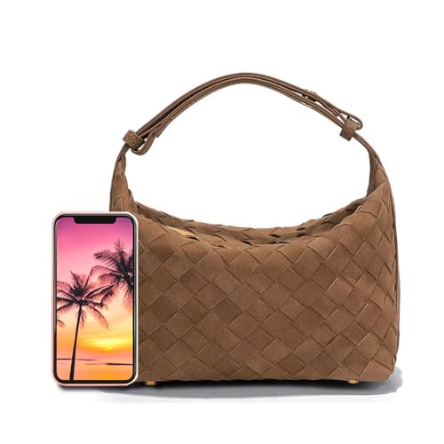 Luxurious Suede Slouch Hobo Bag for Women Woven Leather Shoulder