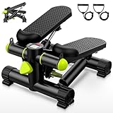 JUPPLIES Mini Stepper con Bandas Elásticas - Stepper Fitness de Acero, Pistón Hidráulico Silencioso, Pantalla LCD, Resistencia Ajustable y Pedales Antideslizantes para Tonificar y Quemar Grasa en Casa