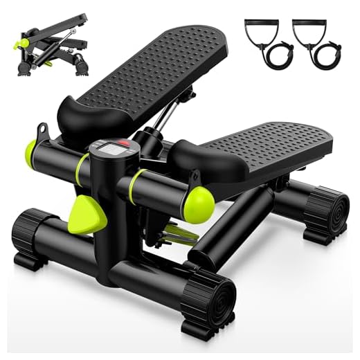 JUPPLIES Mini Stepper con Bandas Elásticas - Stepper Fitness de Acero, Pistón Hidráulico Silencioso, Pantalla LCD, Resistencia Ajustable y Pedales Antideslizantes para Tonificar y Quemar Grasa en Casa