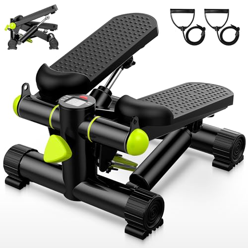 JUPPLIES Mini Stepper con Bandas Elásticas - Stepper Fitness de Acero, Pistón Hidráulico Silencioso, Pantalla LCD, Resistencia Ajustable y Pedales Antideslizantes para Tonificar y Quemar Grasa en Casa