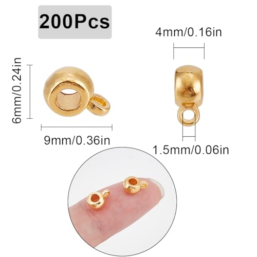 SUNNYCLUE 1 Box 200Pcs Gold Bail Tube Beads, Round, Alloy Metal, Bail Bead, Perfect for Jewellery Making DIY Crafts, Bracelet - Image 2