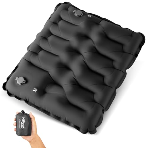 HiiPeak Inflatable Stadium Seat Cushion, Compact Hand Press Stadium Seats Pad Bleacher Seat Chair Cushion Pad for Airplane Travel Camping Backpacking Sports Event (BLACK)