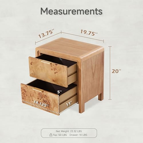 COZAYH Farmhouse Nightstand Set of 2 with Drawer, Distressed Wood Retro Accent Bedside Table, Fully Assembled Side Table for Bedroom, Rustic, Natural, Burl - Thumbnail 3