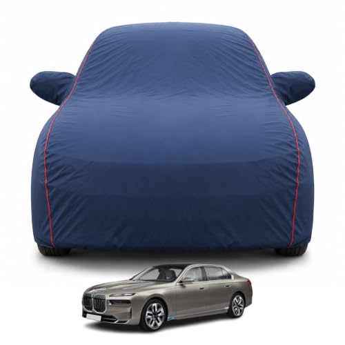 Image of Premium Car Cover for BMW 7 Series Uptil 2022 Model | Waterproof, UV & Dust Protection | Mirror & Antenna Pocket | Triple Stitched, Soft Inner Lining, Belt & Buckle (Navy Blue)