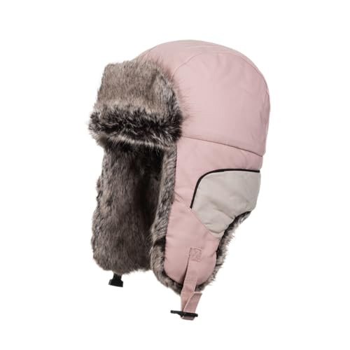 Trapper Hat, Fashion Waterproof Windproof Trapper Hats with Ear Flaps,Thick Fleece Lined Warm Mens Winter Hat for Skiing Pink