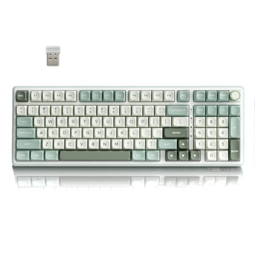 RK ROYAL KLUDGE R98 Pro Wireless Mechanical Keyboard, Creamy Bluetooth/2.4GHz/Wired RGB Gaming Keyboard with Number Pad and Knob, MDA Profile PBT Keycaps, Gasket Hot Swappable Tactile Switch