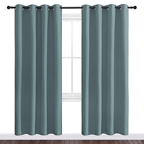 Image of NICETOWN Modern Blackout Curtains Noise Reducing, Thermal Insulated and Privacy Room Darkening Drape Panels for Boy's Guest Room Door Window (Greyish Blue, 2 Panels, W55 x L78 -Inch)