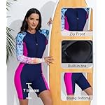 Halcurt Women's Boyleg One Piece Rash Guard with Built in Bra Zip Front UPF50+ Long Sleeve Full Body Surfing Swimsuit - Image 4