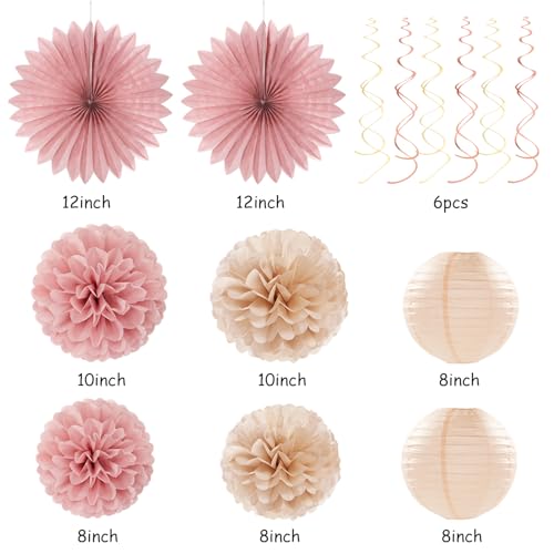 Image of Blush-Pink Rose-Gold Bridal-Shower Fall Party-Decorations - 31pcs Bride to Be Sign Banner,Bachelorette Paper Lanterns,Wedding Streamers Garland,Boho Peach Tissue Pom Poms Fans Decor Supplies Burgleda
