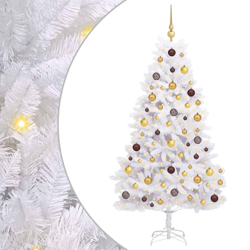 Árbol de Navidad blanco de 180 cm con luces LED integradas y base metálica estable 2