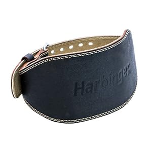 Harbinger Padded Leather Contoured Gym Weightlifting Belt with Suede Lining and Steel Roller Buckle for Lifting Support Medium