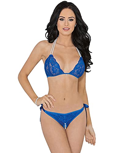 Veeva Beauty & FashionLingerie Set for Women for Honeymoon with White Pearls (Blue)