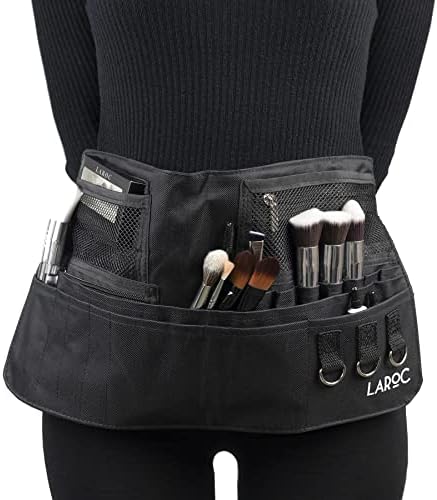 LaRoc ® Professional MUA Pro Black Makeup Brush Waist Belt Apron Bag Pouch Pockets Case Cosmetic Artist Strap Portable Tool Storage Bag Purse Holder Travel