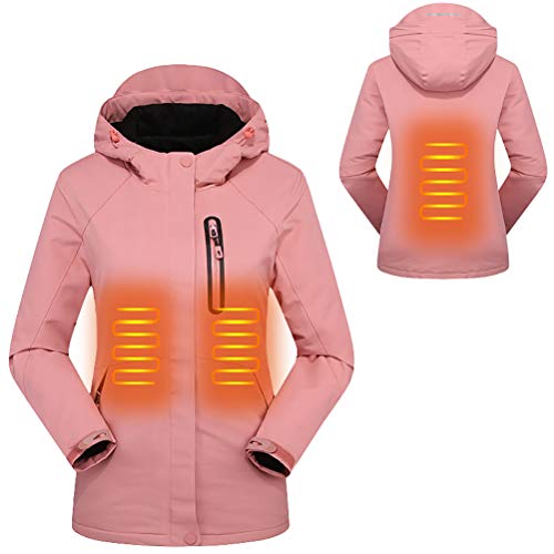 Mekta - Chaqueta cálida para el tiempo libre, corte ajustado, climatizado, impermeable, con capucha Rosa. L