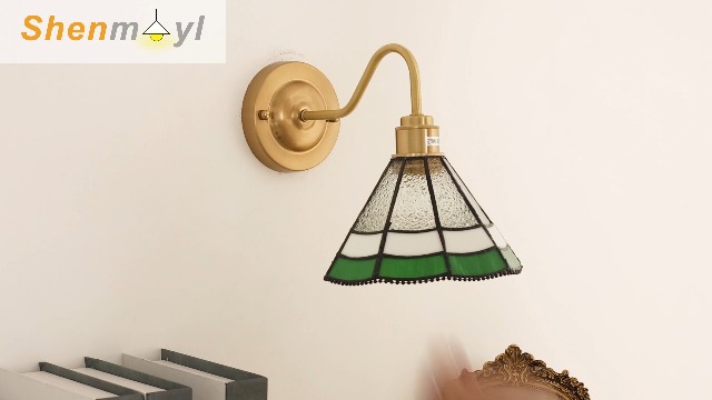 Image of Shenmoyl Vintage Battery Operated Wall Sconce with Remote, RGB LED Wall Lamp 12 Colors Dimmable, Brass Wall Lights Fixture for Bedroom Bathroom Living Room Hallway Green Multilayer Petal