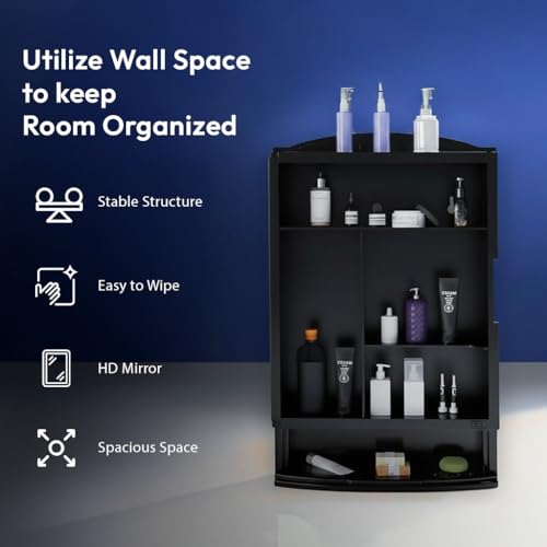ZOLMIX Premium Bathroom Cabinet with Mirror, 2 kg, Black - Image 4