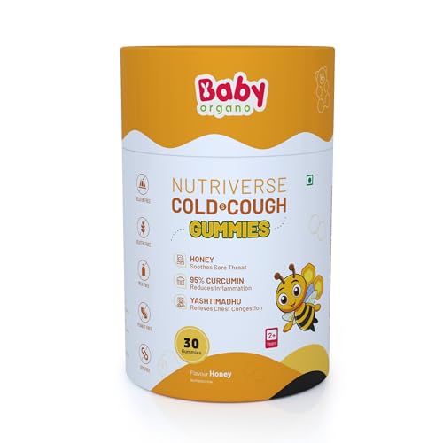 Image of BabyOrgano Nutriverse Cough & Cold Relief Gummies for Kids (2-15 yrs) | 30 Gummies | Relieve Dry Cough, Throat Irritation | Non-Drowsy, Ayurveda Inspired Formula, | Honey Flavor