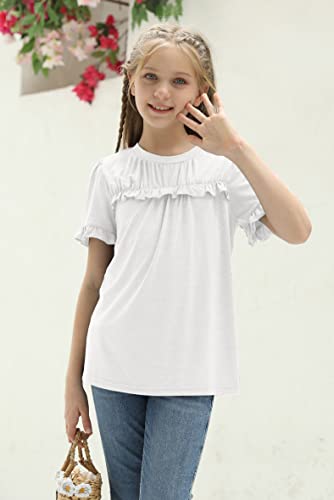 Image of Haloumoning Girls Crew Neck T Shirts Peplum Babydoll Tops Tees 4-15 Years | Girls T-Shirts, Casual Loose Tunic Tops, Cute Ruffle T Shirts, Short Sleeve Shirts, Long Sleeve Blouse