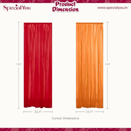 Image of SpecialYou Ganpati Decoration Setup for Home with Orange & Red (7 * 3.5 ft) Curtains, Varalakshmi Pooja Decoration Items, Backdrop Cloth for Decorations Pooja, Mandir Decorations Items for Home- 9Pcs