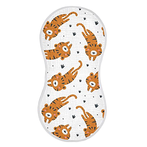 xigua 4 Pack Cute Cartoon Tiger Burping Cloths for Babies, Soft Cotton Baby Burp Cloths Ultra Absorbent Burp Rags for Newborn, Baby Boys, Girls, Unisex