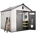 EconoHome 8x8 Ft Outdoor Storage Shed with Floor - Waterproof Shed with Lockable Door for Garden - Backyard, Tool Storage Use - Grey