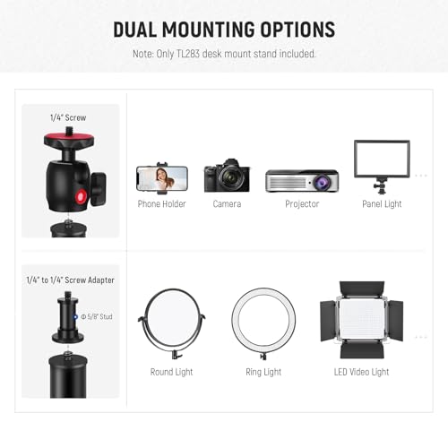 Image of NEEWER Camera Desk Mount with Holder & 360 Ball Head, 17 inch-40 inch /43-102cm Telescopic C Clamp Table Light Stand 1 /4 inch Screw, Desktop Stand 6.6lb /3kg Max Load for DSLR Camera, Webcam, Ring Light,TL283 | Telescopic C Clamp Table Light Stand 1 /4 inch Screw, Desktop Stand 6.6lb /3kg Max Load for DSLR Camera, Webcam, Ring Light, TL283
