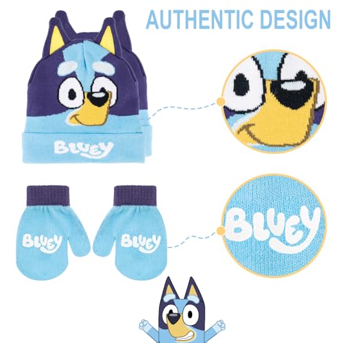 Bluey Bandit and Chilli Toddler Hat with Winter Mittens for Kids – Warm Winter Hat for Toddler with Kids Mittens4