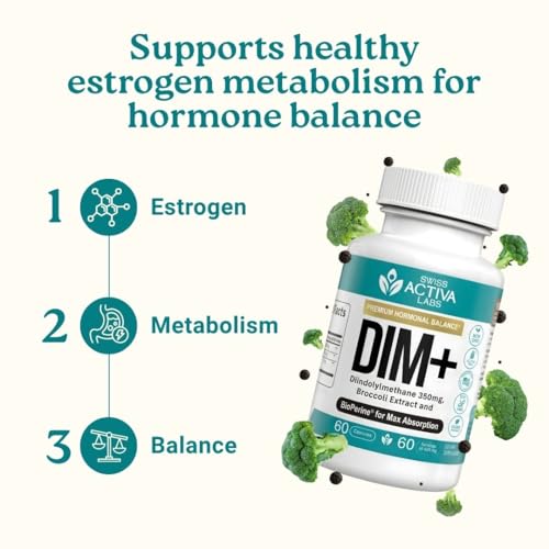 Image of Swiss Activa+ Labs DIM Supplement for Women & Men, Estrogen Balance Support | Hormone Balance Support for Women & Men, Diindolylmethane, Gluten Free, Non-GMO, Vegan, 60 Day Supply