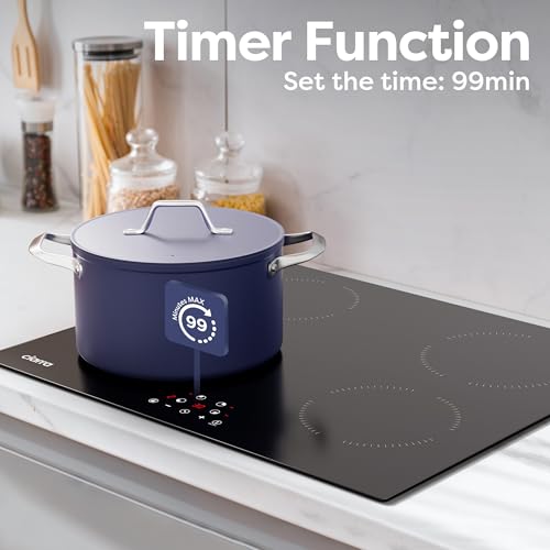 Image of CDV 6000W Built-in Induction Cooktop 4 Burners, 24 Inch Electric Cooktop Touch Control Ceramic Glass Plate 9 Power Levels Fast Heating Safety Child Lock