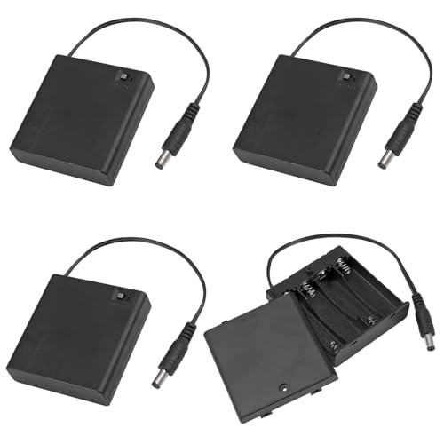 AITIAO 4PCS 4 AA Battery Holder with Switch 6V Battery Case Box Holder with Cover 4X 1.5V AA Battery Storage Box with DC 5.5x2.1mm Male Connector