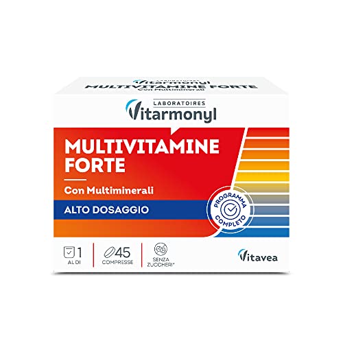 Multivitamine Forte - Integratore Alimentare Multivitaminico ad Alto Dosaggio - Con Vitamine e Minerali - Integratore Difese Immunitarie e Stanchezza - Confezione da 45 Compresse - Vitarmonyl